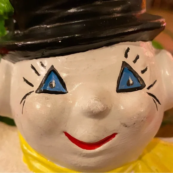 Vtg Hand Painted Ceramic Frosty Snowman Mold Candy Dish Signed Top Hat Scarf